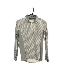 RLX Ralph Lauren Geo-Motif Stretch Jersey Pullover women XS gray cream golf*logo